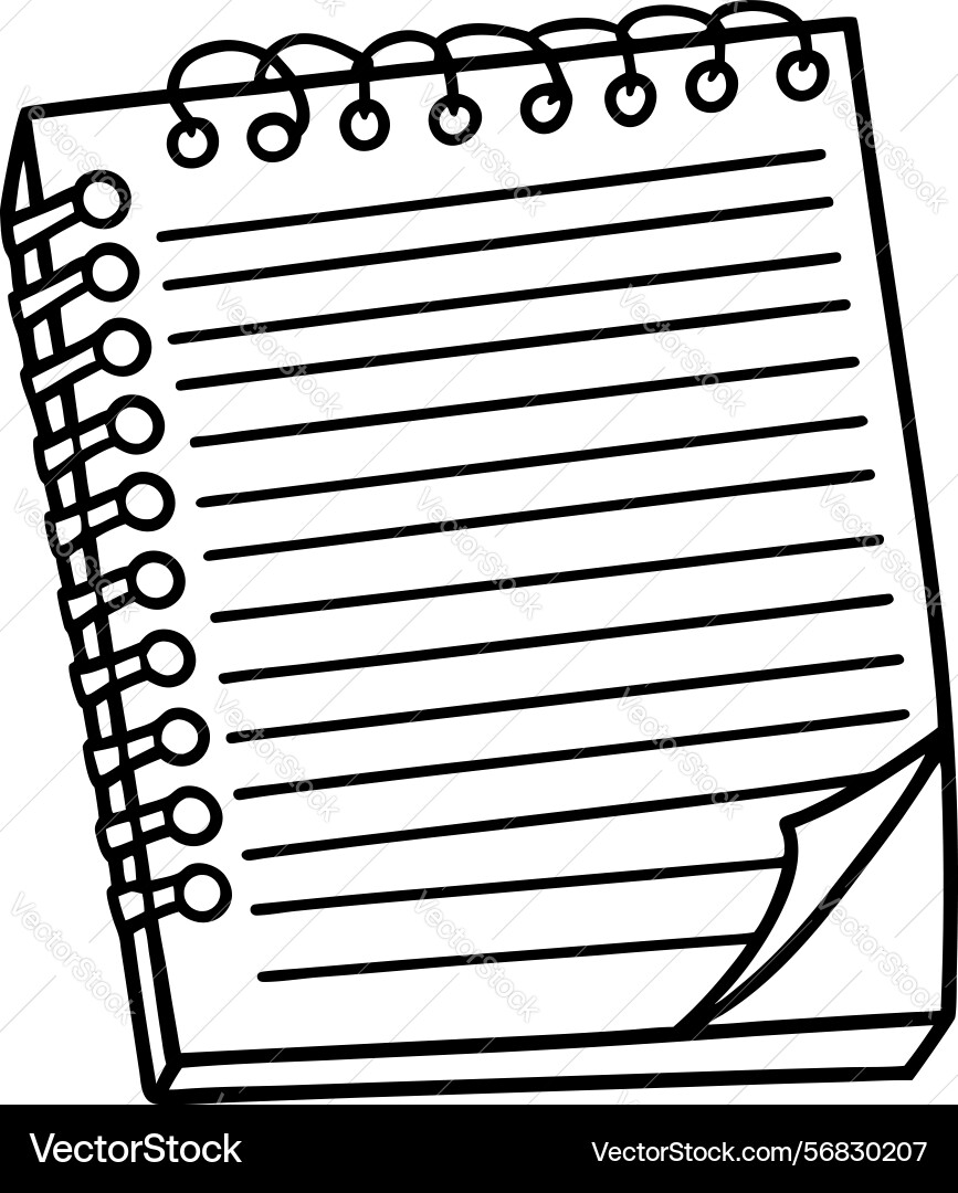 Spiral bound notebook outline with ruled pages Vector Image
