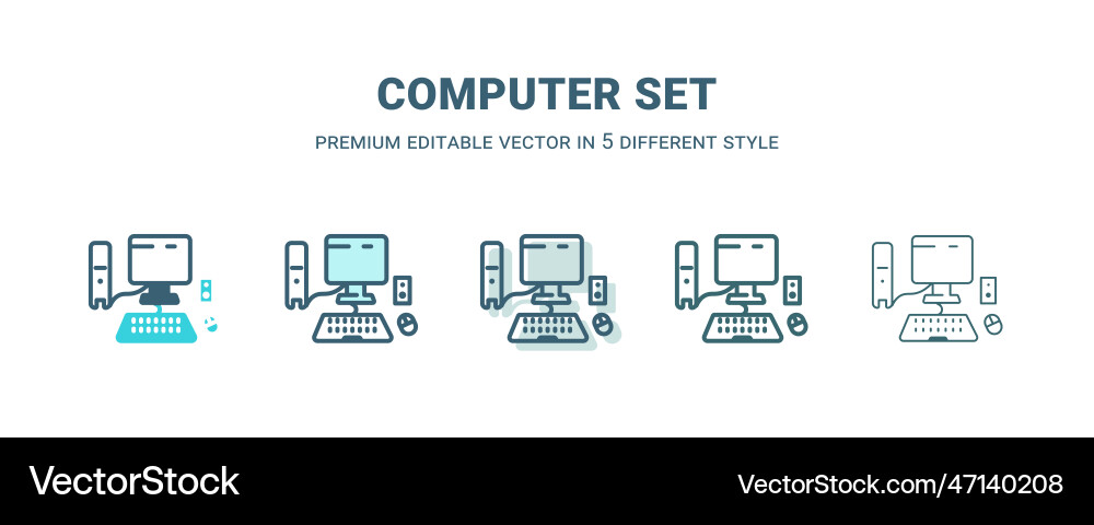 Computer set icon in 5 different style outline Computer set icon in 5 different style outline vector image