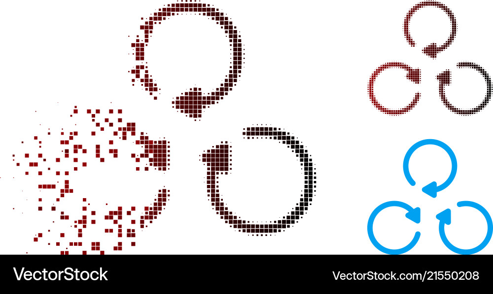 Decomposed pixel halftone rotation icon Decomposed pixel halftone rotation icon vector image