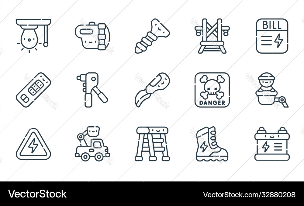 Electrician tools and line icons linear set Electrician tools and line icons linear set vector image