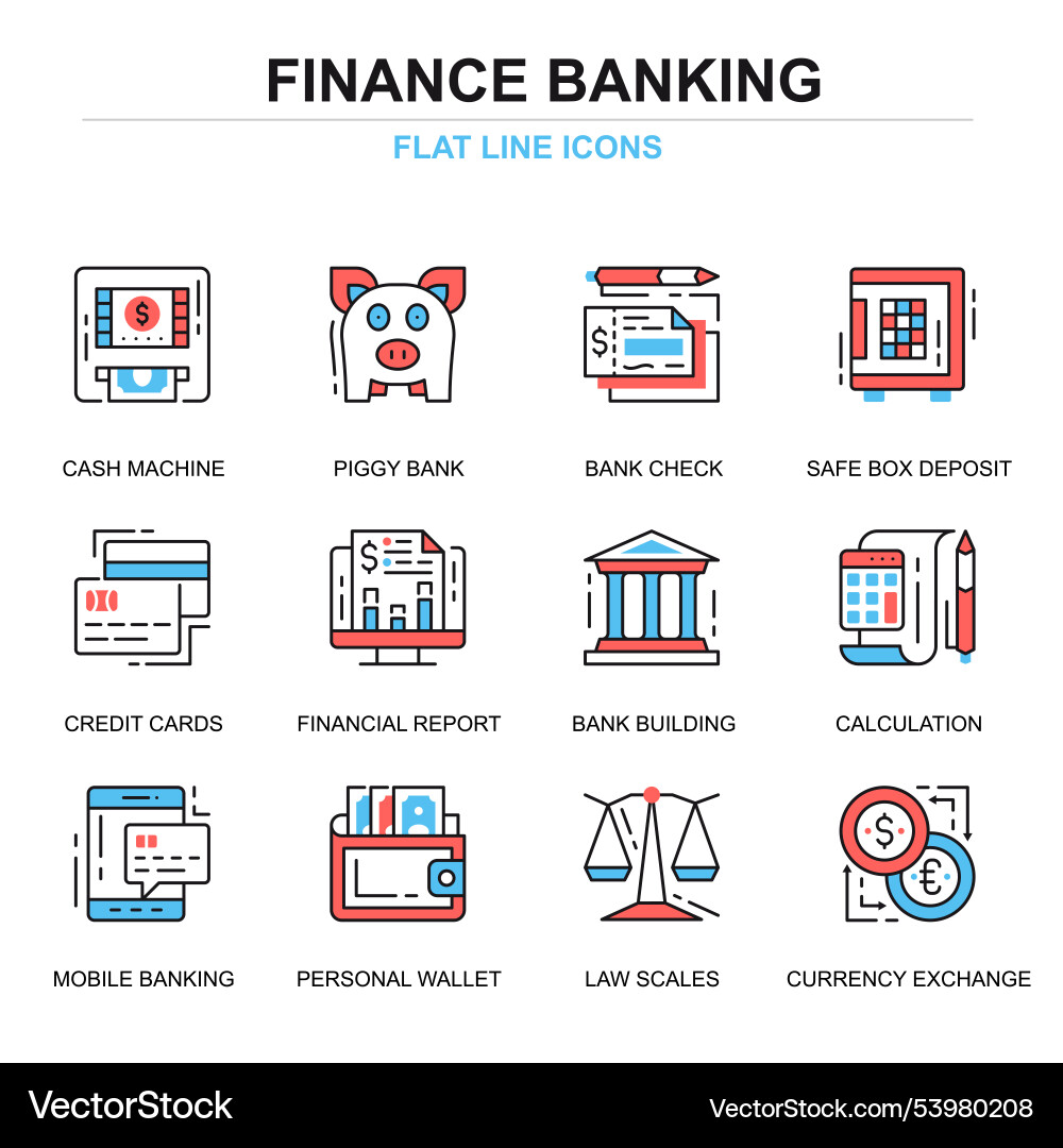 Flat line banking and finance icons concepts set Vector Image