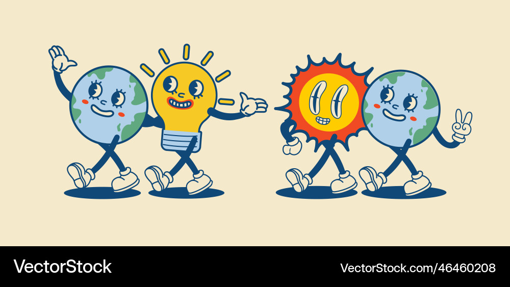 Save the planet stickers in trendy retro cartoon Save the planet stickers in trendy retro cartoon vector image