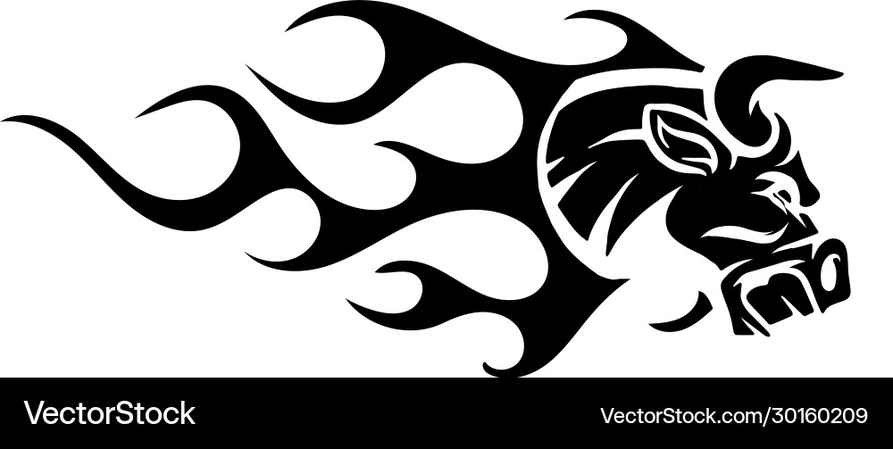 Black and White Bull Silhouette Vector Image