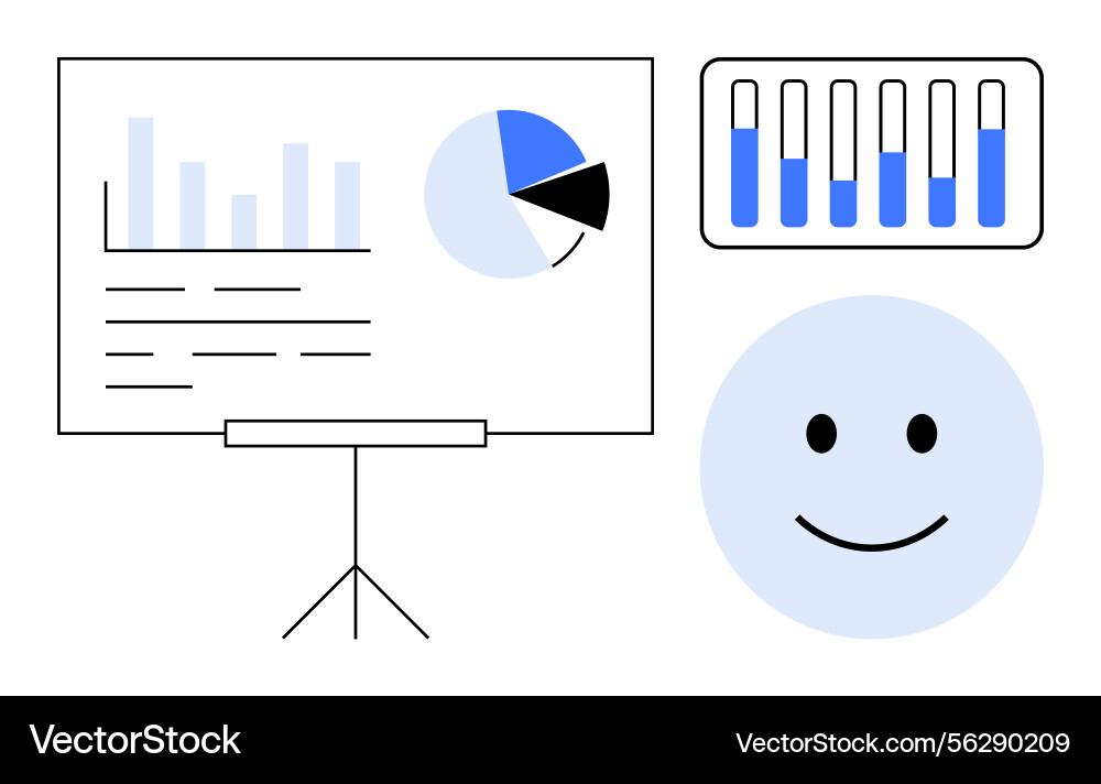 Business data presentation with charts and smiling Business data presentation with charts and smiling Vector Image