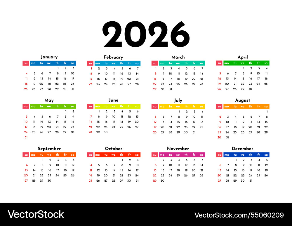 Calendar for 2026 isolated on a white background Vector Image