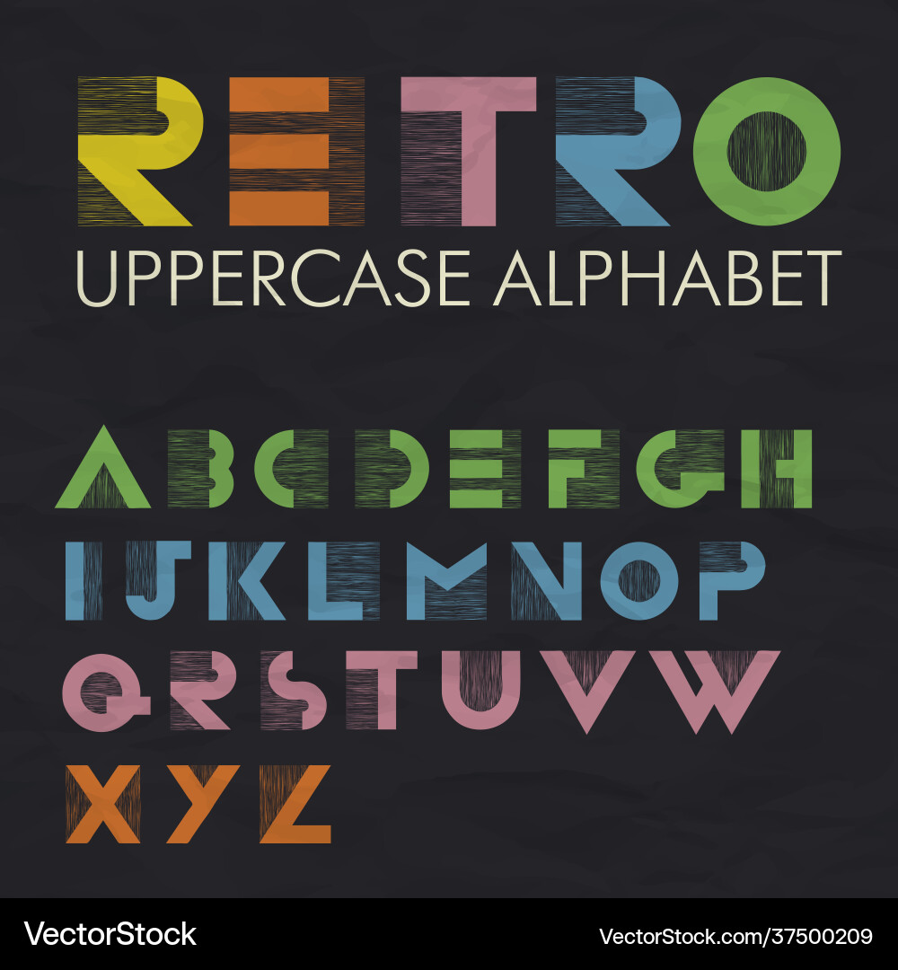 Colorful retro uppercase alphabet wide decorative Vector Image