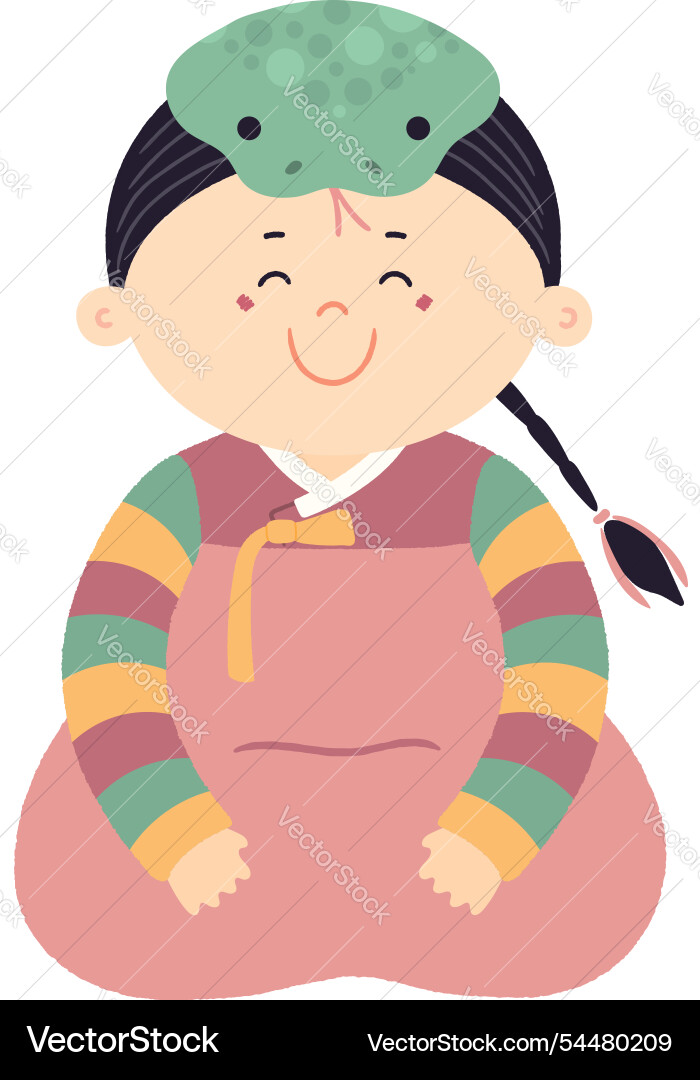 Cute girl in korean clothes hanbok snake hat Cute girl in korean clothes hanbok snake hat vector image