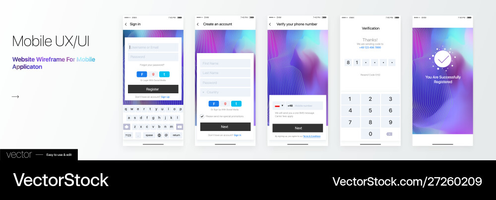 Design mobile Anwendung ui ux set Vektorbild