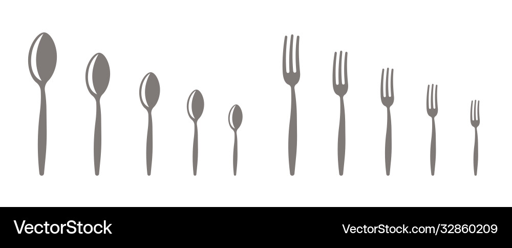 Forks and spoons set different scale sizes vector image