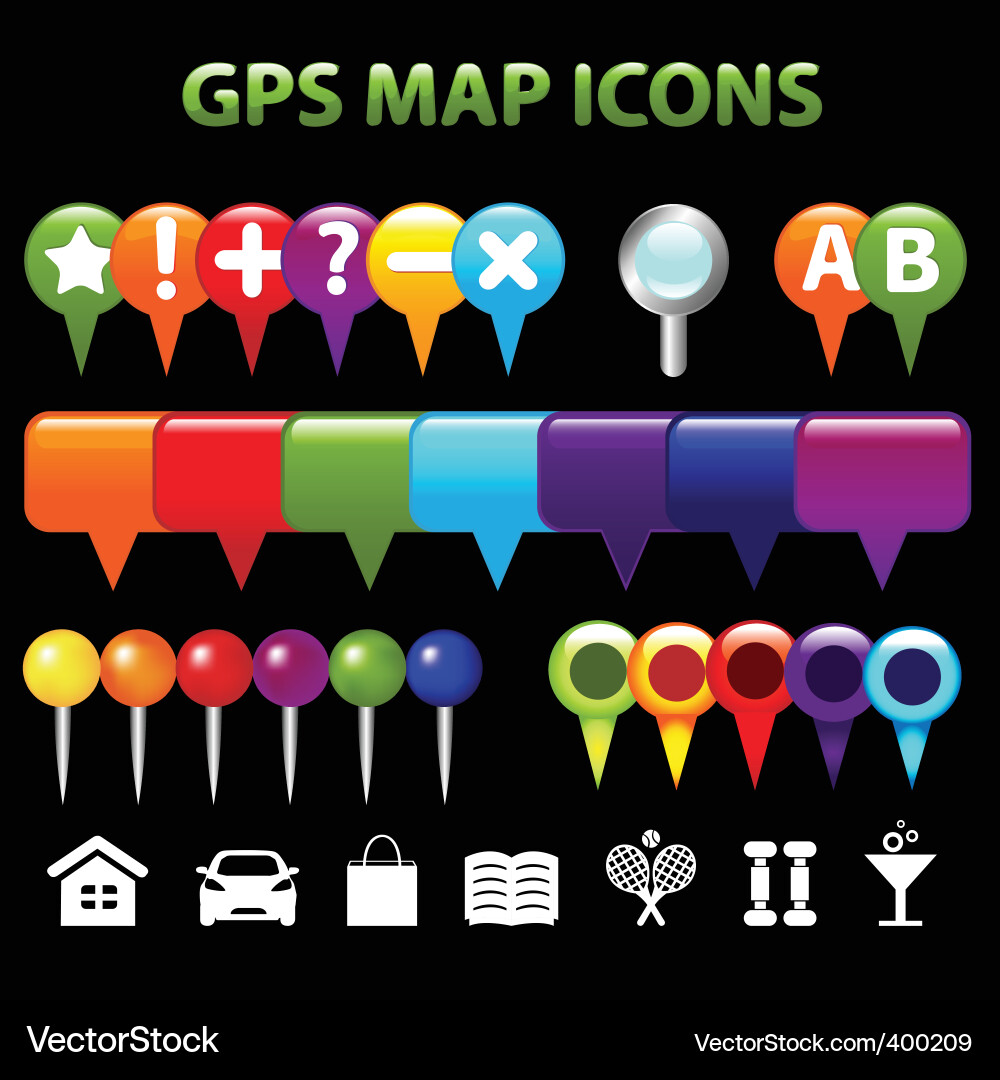 GPS Map Icons Set vector image