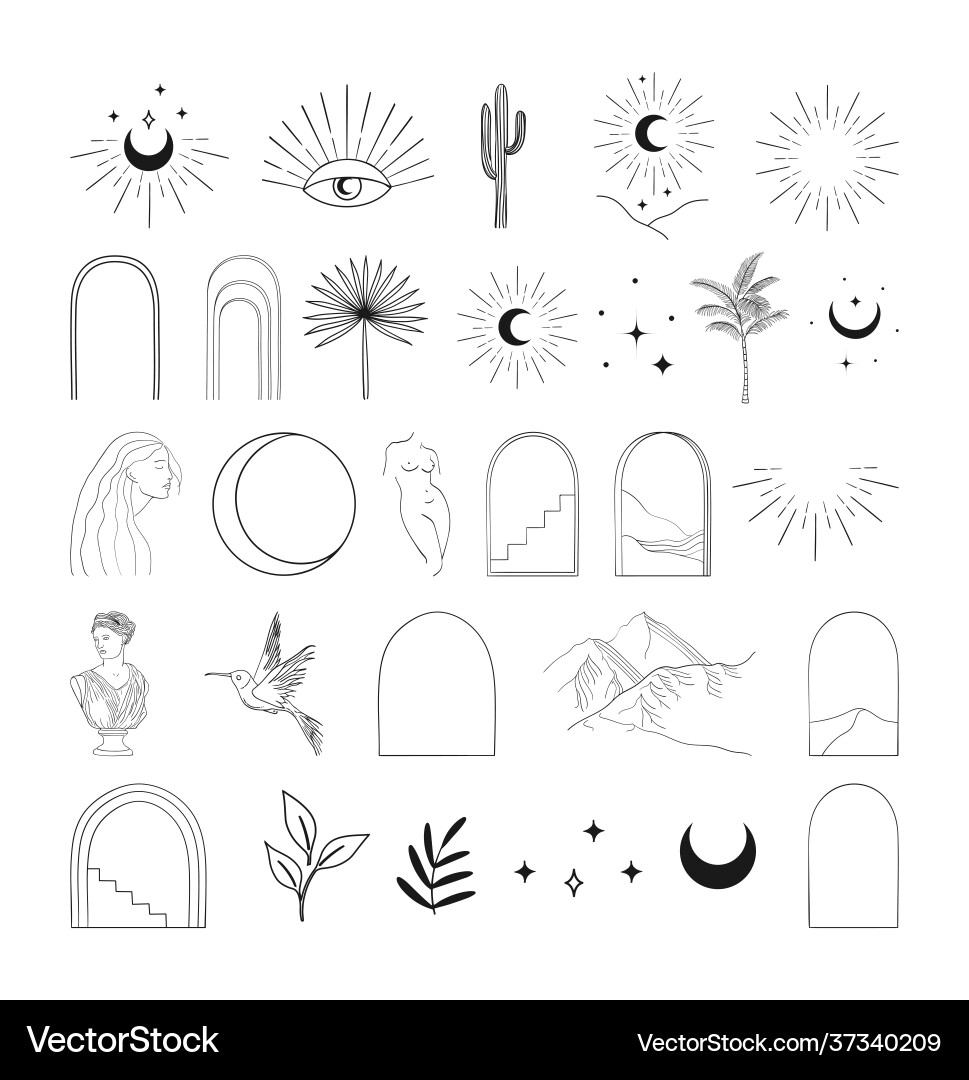 Modern Line Art Elements - Celestial & Abstract vector image