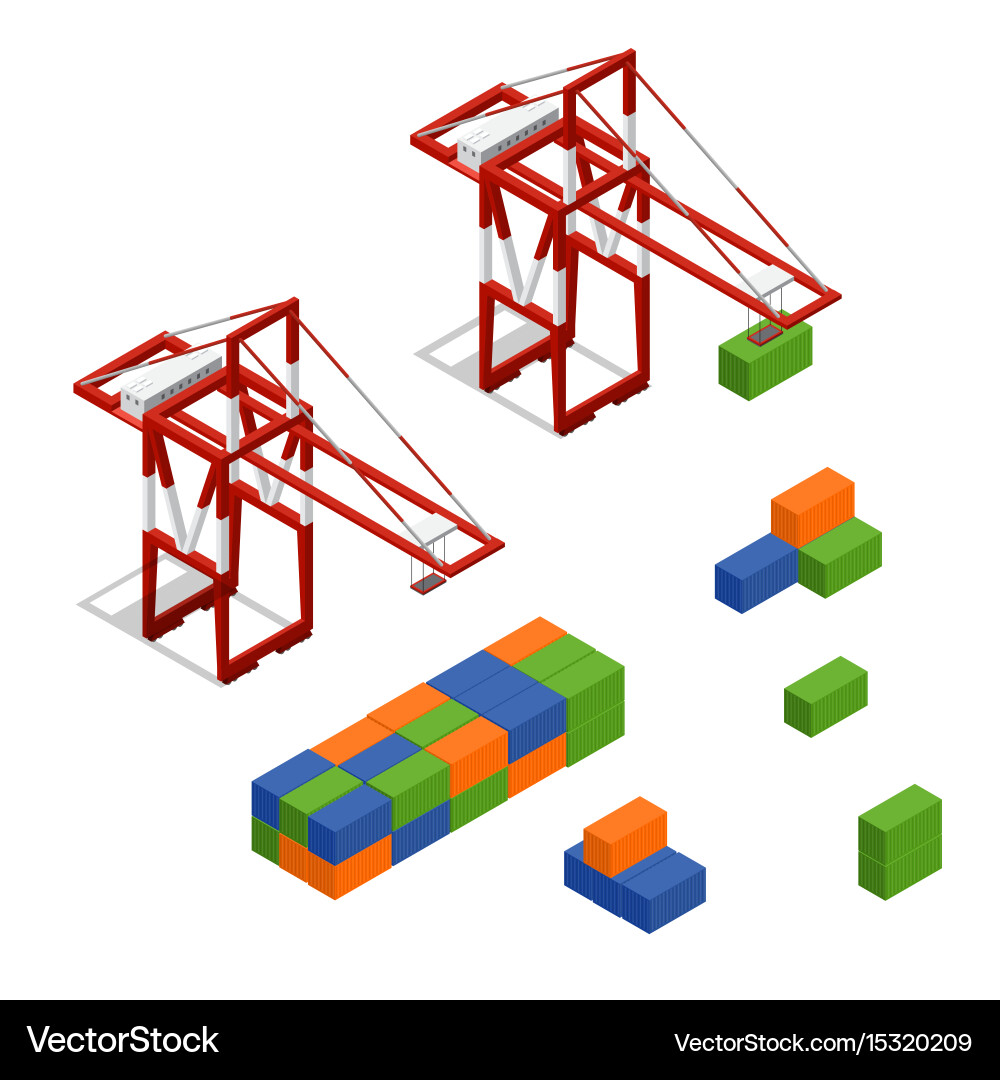Port crane and loading color freight container vector image