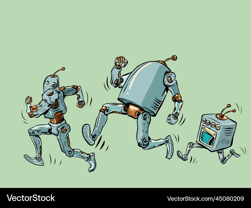 Robots are running different models Vector Image