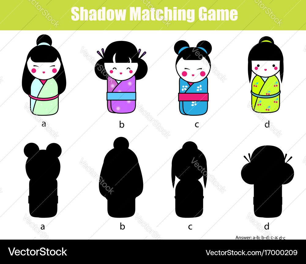 Shadow matching game find the right Vector Image