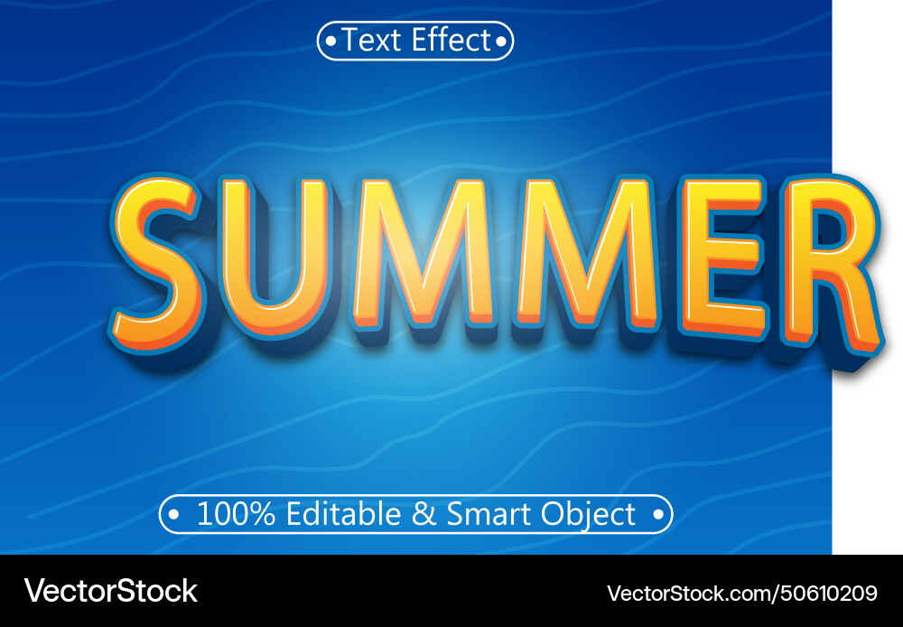 Summer editable text effect 3 dimension emboss vector image