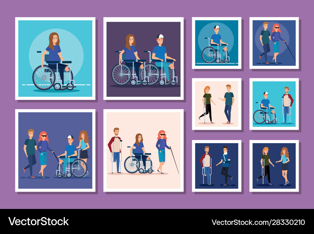 Bundle group people disabled Royalty Free Vector Image