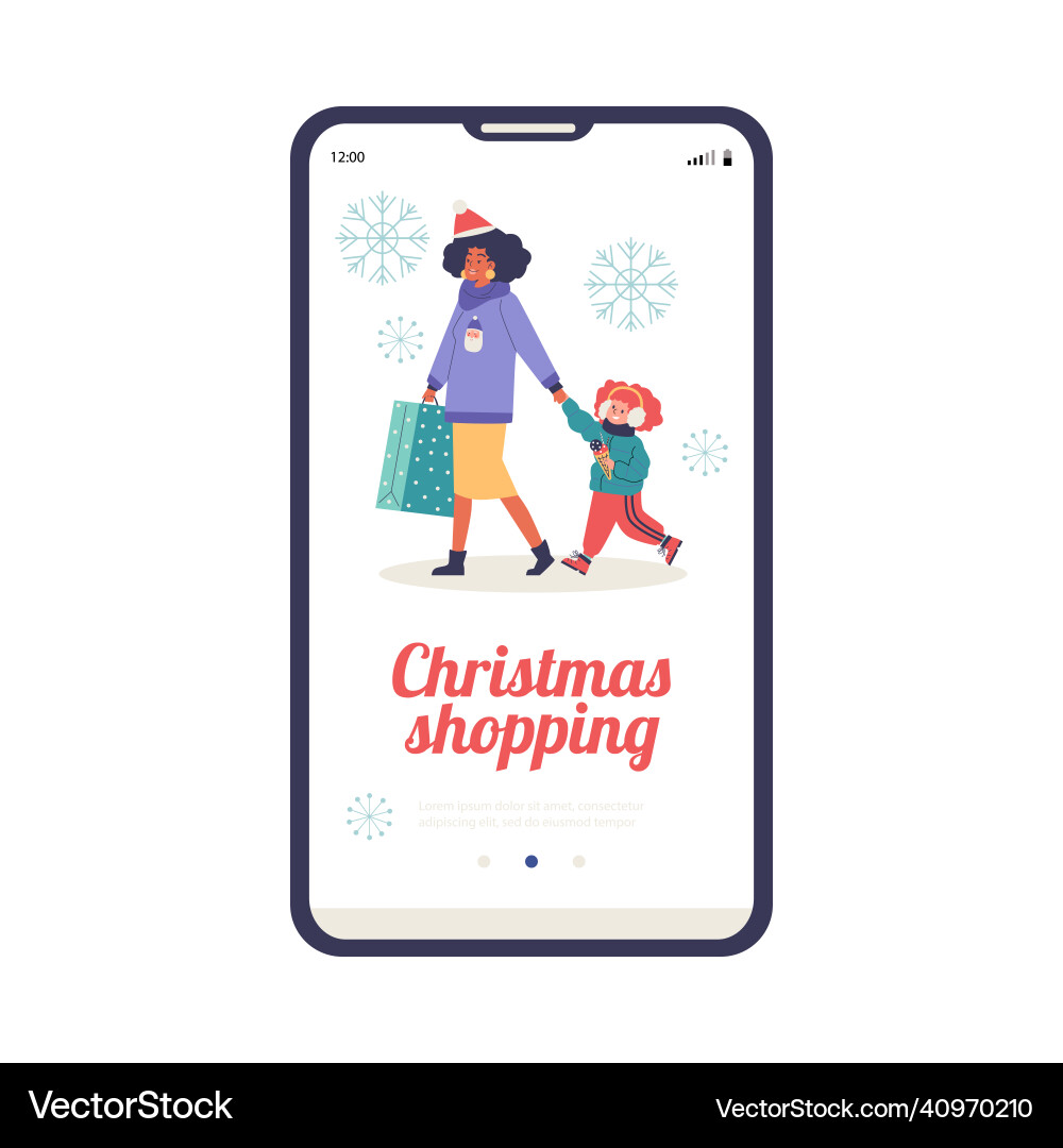 Christmas shopping onboarding mobile app page flat Christmas shopping onboarding mobile app page flat vector image