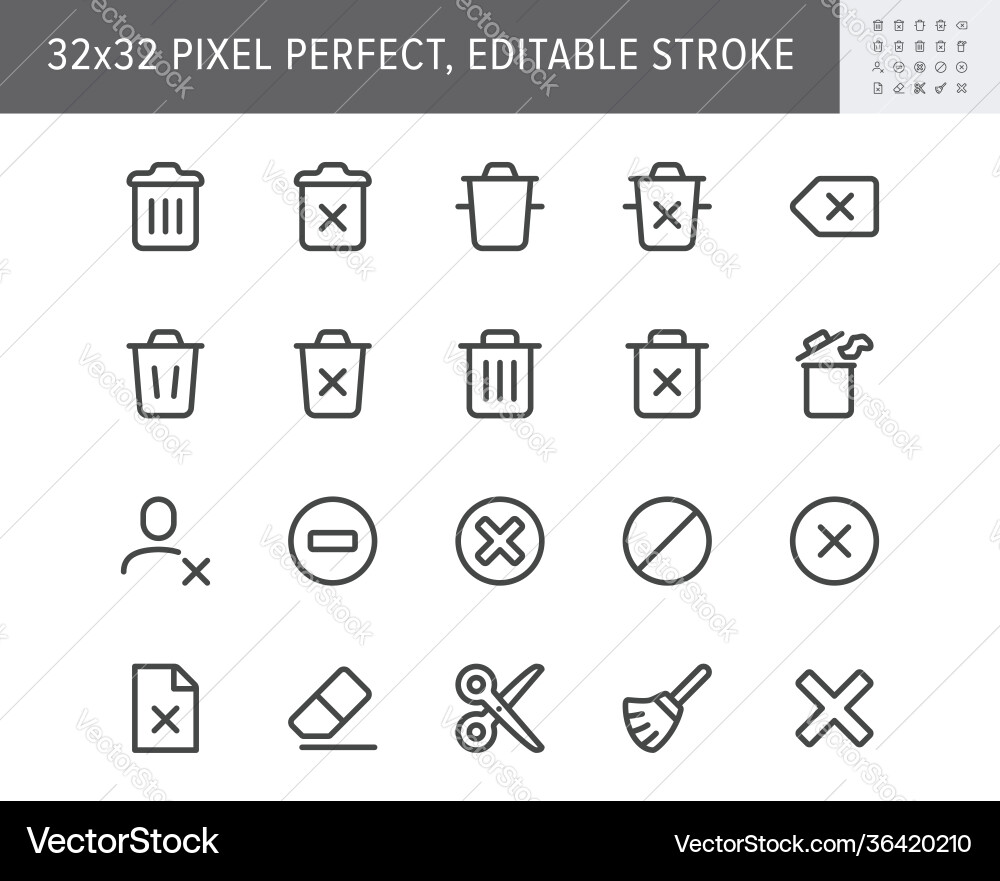 Delete Line Icons - Trash & Remove vector image