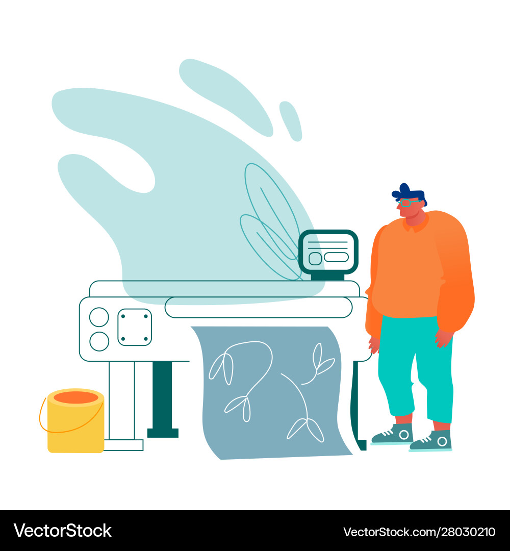 Designer work with plotter or widescreen laser Designer work with plotter or widescreen laser vector image
