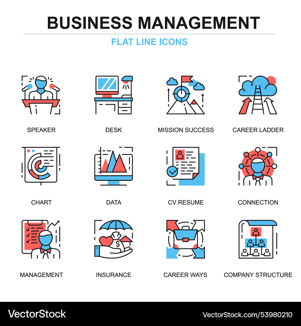Flat line management icons concepts set vector image