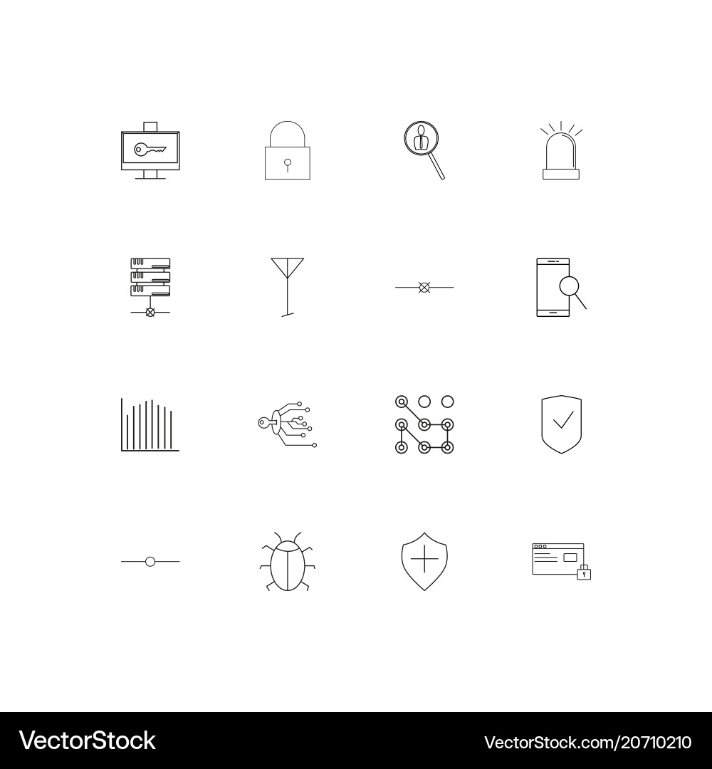Internet security simple linear icons set vector image
