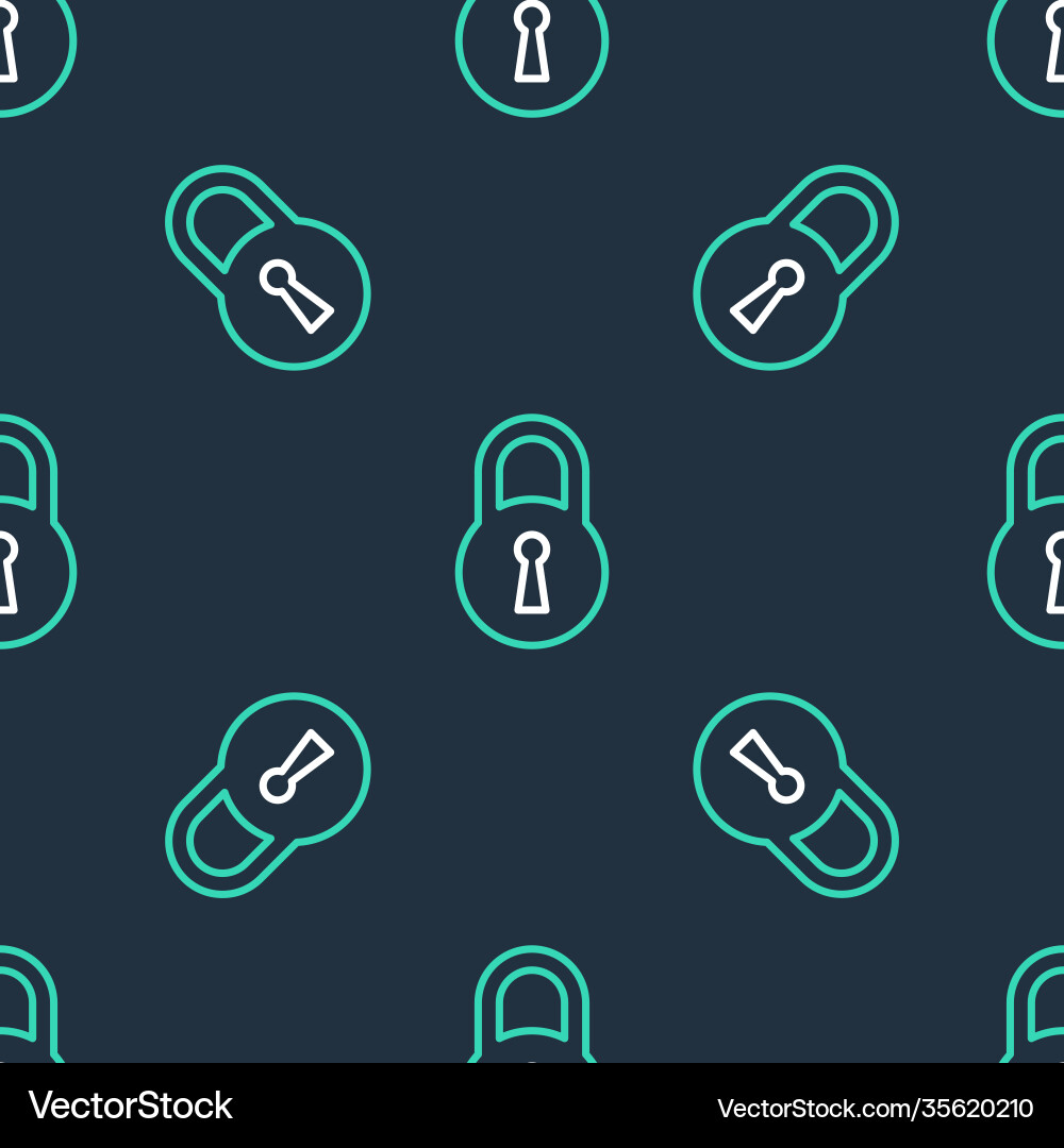Line lock icon isolated seamless pattern on black vector image