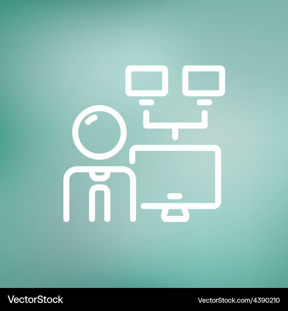 Man and screen with cameras thin line icon vector image