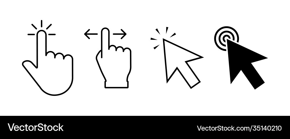 Pointer click icon isolated elements clicking Pointer click icon isolated elements clicking vector image