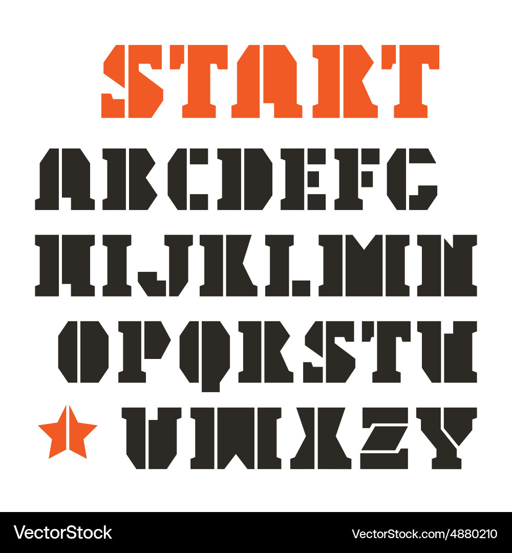 Serif stencil plate font in geometric style vector image