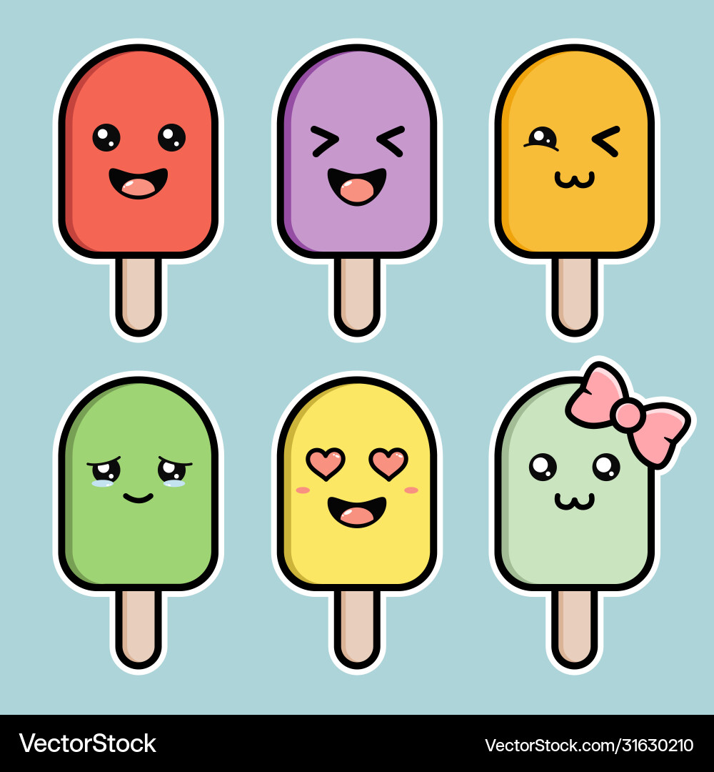 Set ice cream cute character sticker design Set ice cream cute character sticker design vector image
