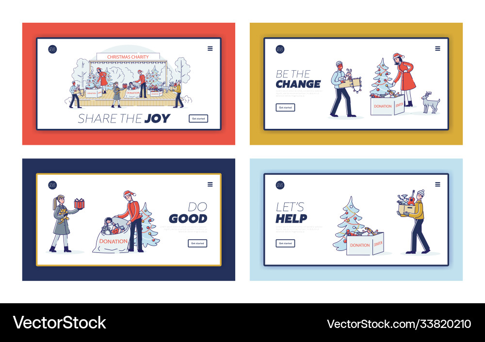 Set landing pages with cartoons donating Set landing pages with cartoons donating vector image