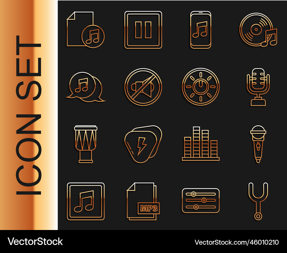 Set line musical tuning fork microphone player Set line musical tuning fork microphone player vector image