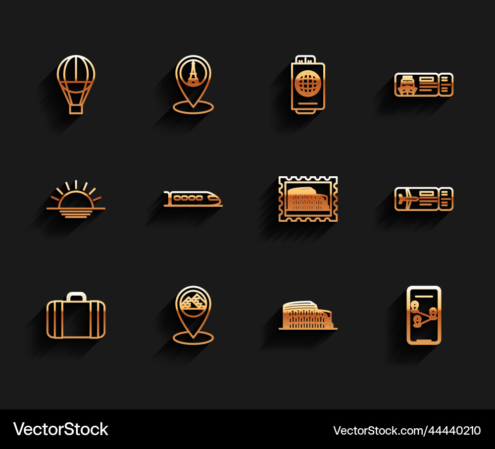 Set line suitcase for travel map pointer Set line suitcase for travel map pointer Vector Image