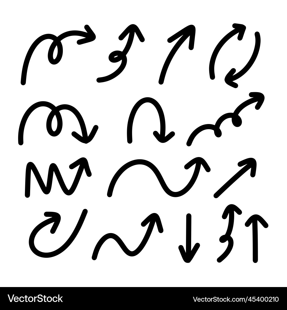 Set of different hand drawn arrow pointers vector image
