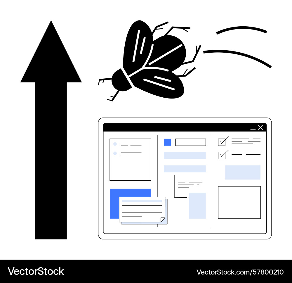 Software bug and debugging concept with fly vector image