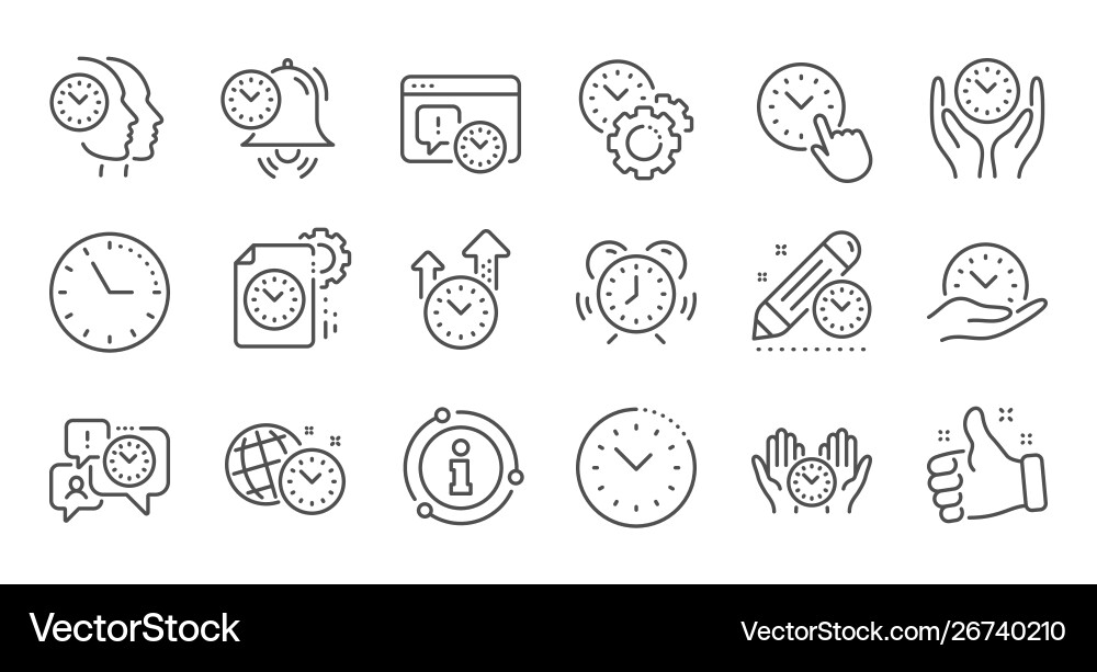 Time management line icons alarm clock timer Time management line icons alarm clock timer Vector Image