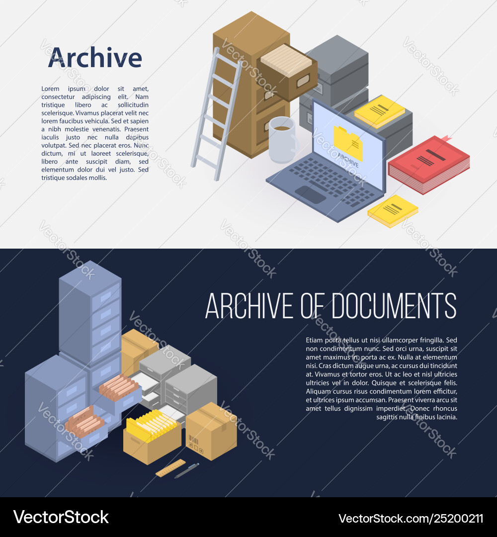 Archive file banner set isometric style Vector Image