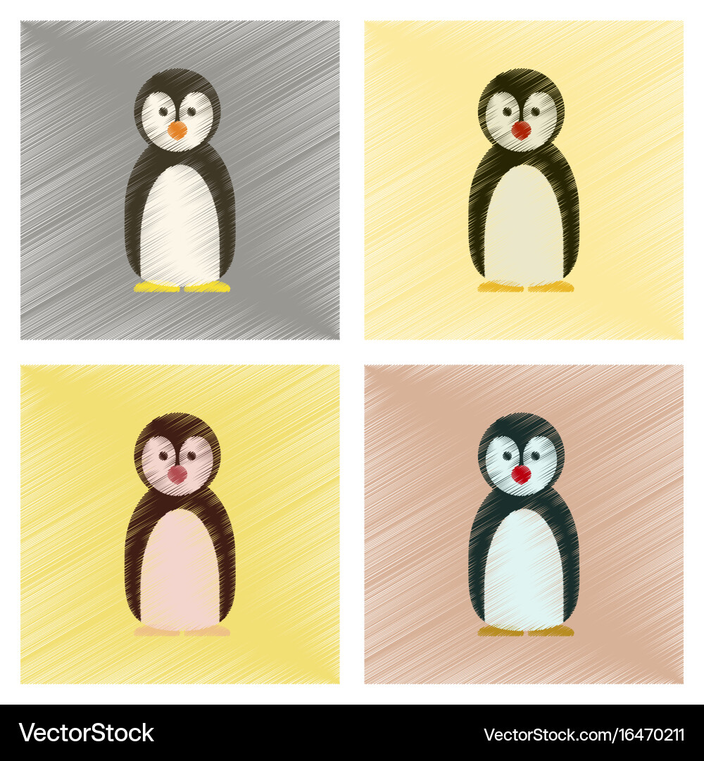 Assembly flat shading style icons penguin Vector Image