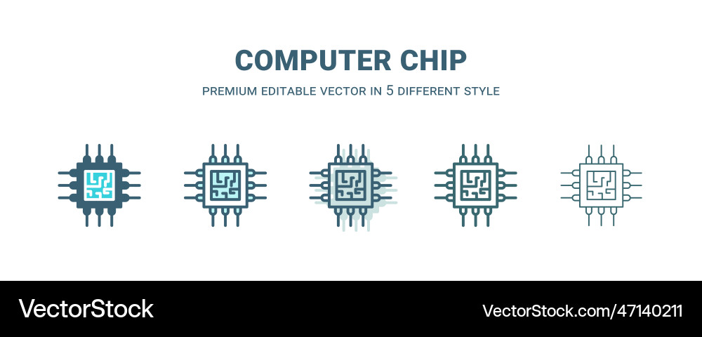 Computer chip icon in 5 different style outline Computer chip icon in 5 different style outline vector image