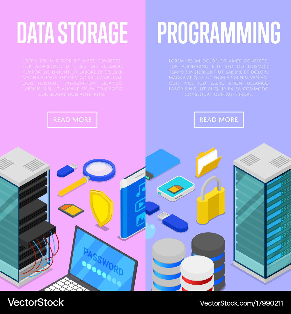 Data storage service and programing posters vector image