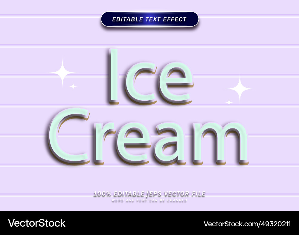 Ice cream text editable effect simple style design vector image