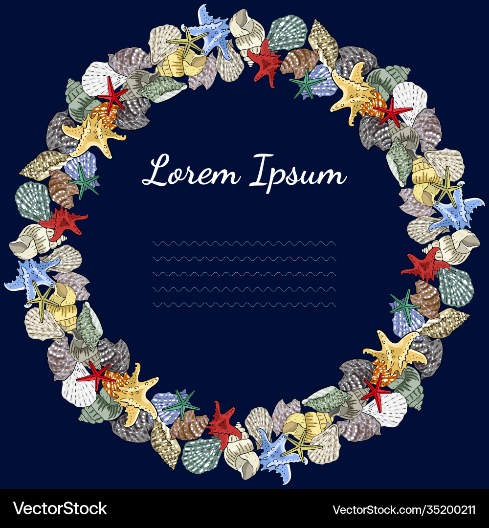 Seashell Frame - Round Decorative Border vector image