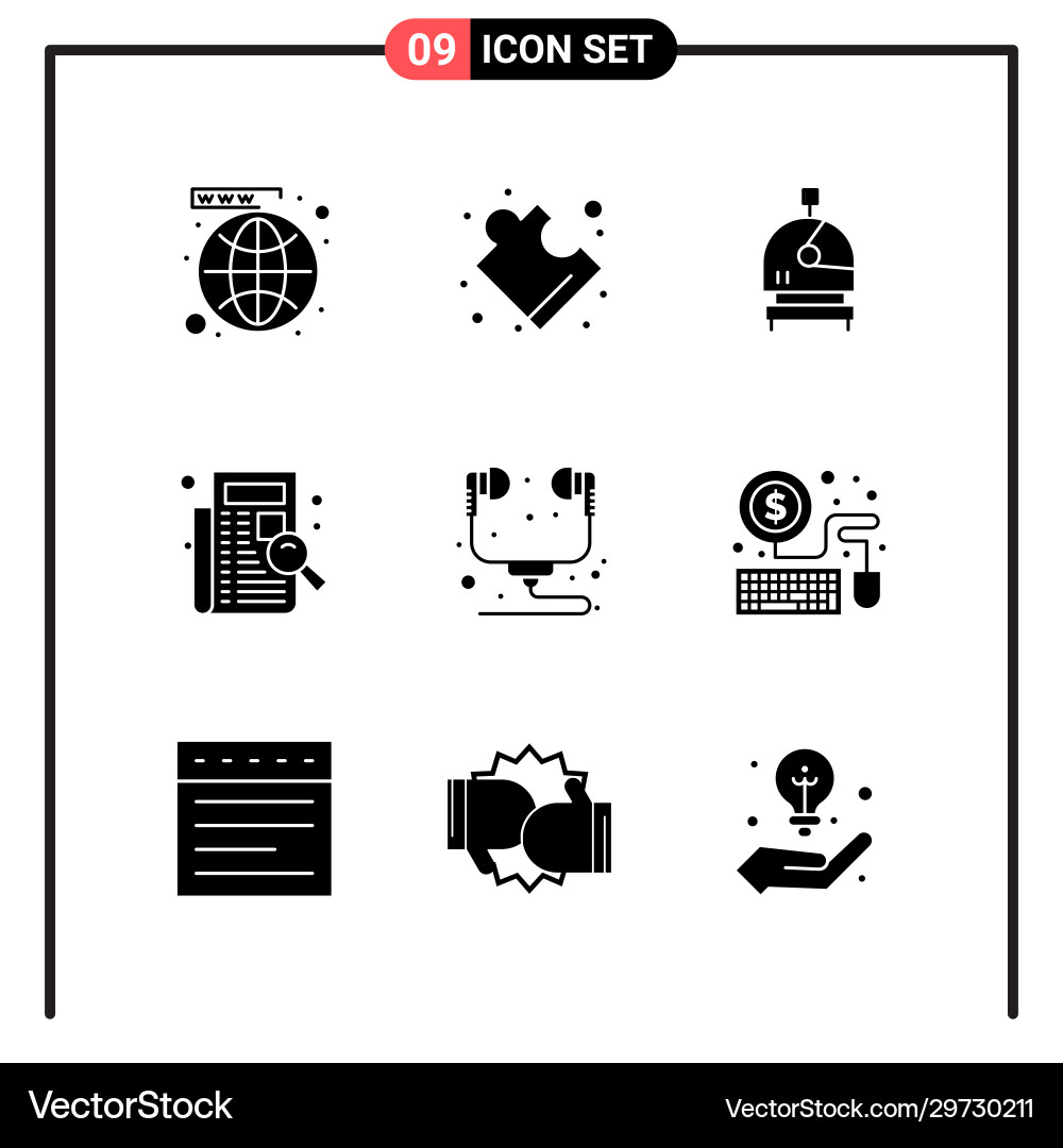 Set 9 solid style icons for web and mobile Vector Image
