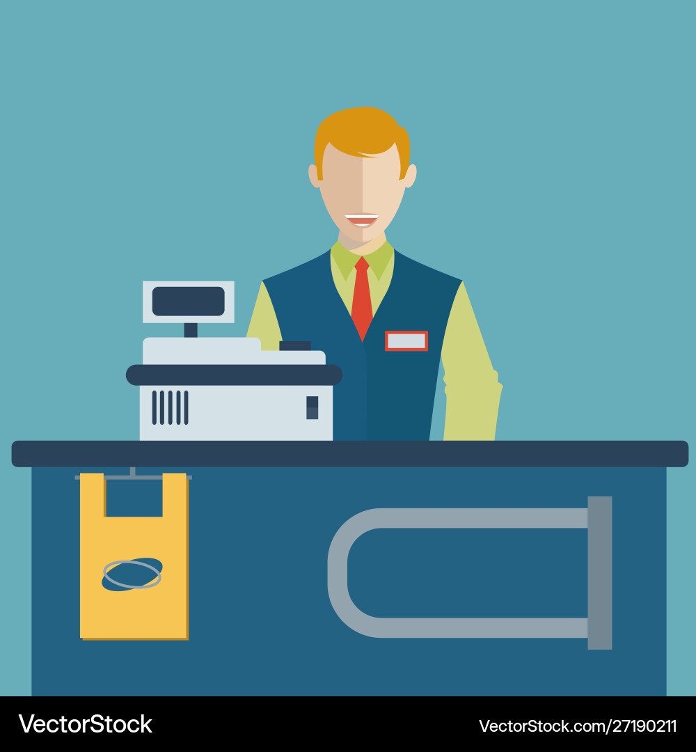 Supermarket store counter desk equipment Supermarket store counter desk equipment vector image