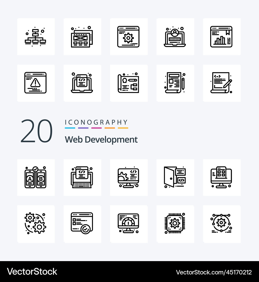 20 web development line icon pack like mobile vector image