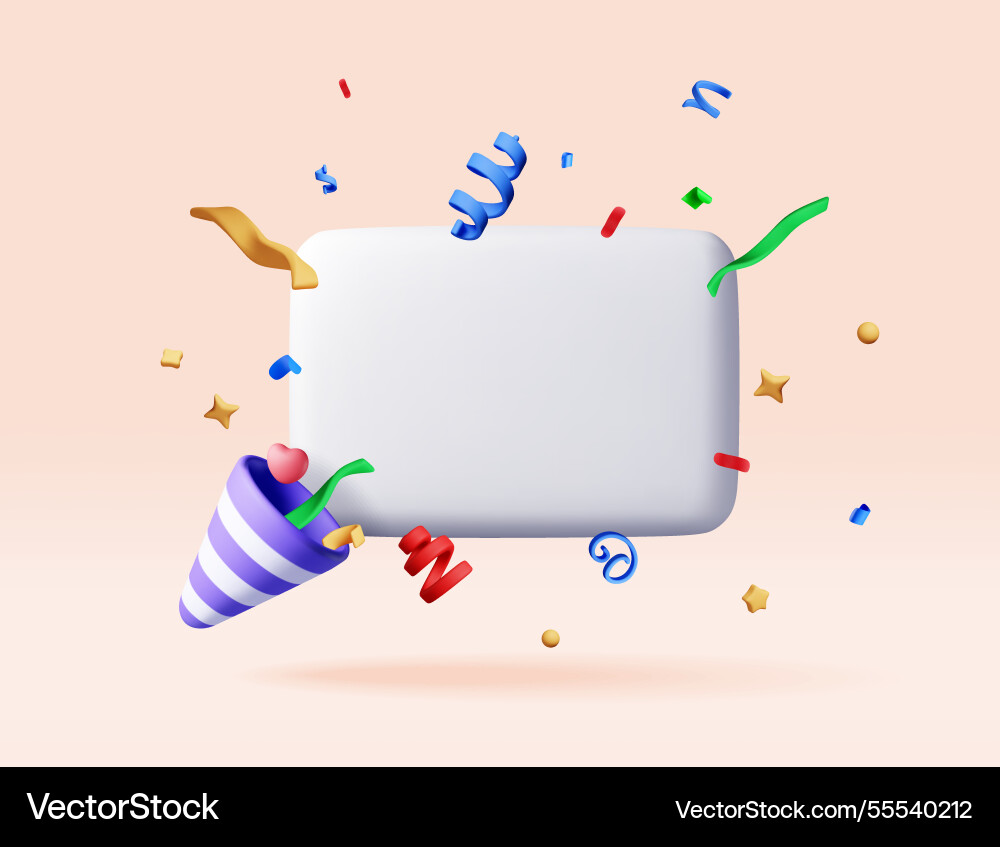3d speech bubble with confetti and firecracker 3d speech bubble with confetti and firecracker Vector Image
