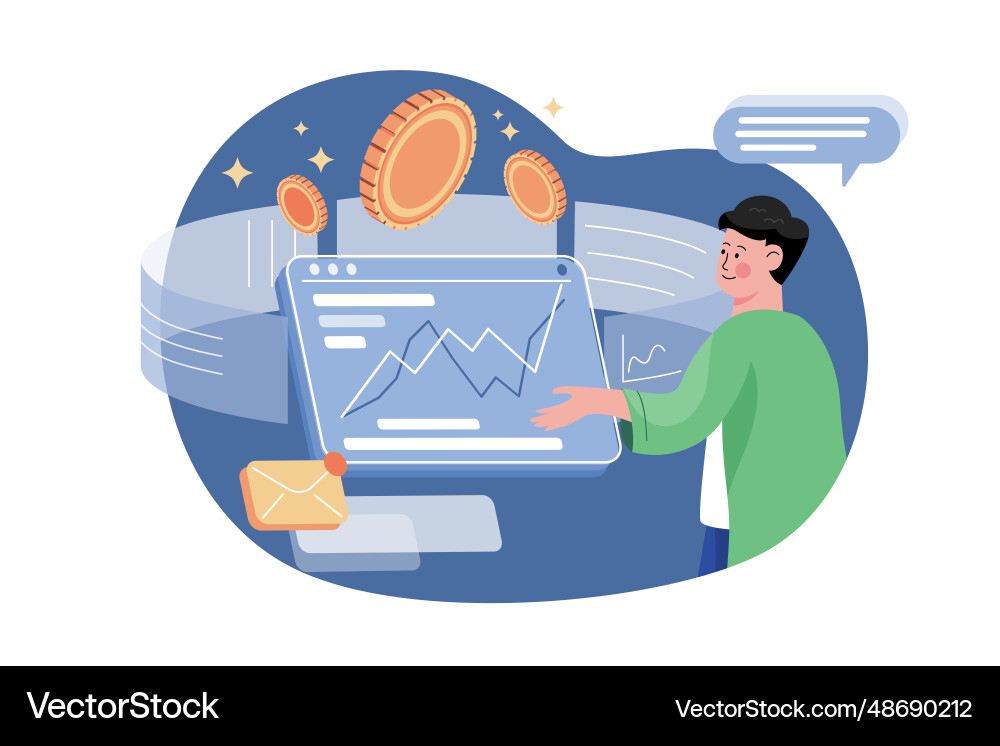 Cryptocurrency traders checking bitcoin report vector image