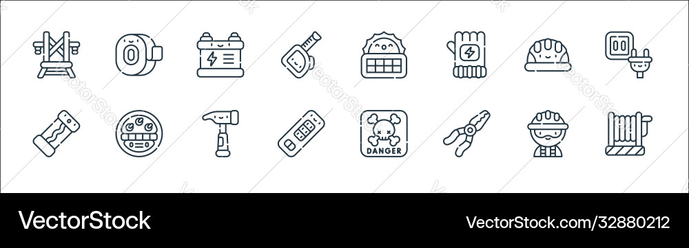 Electrician tools and line icons linear set Electrician tools and line icons linear set vector image