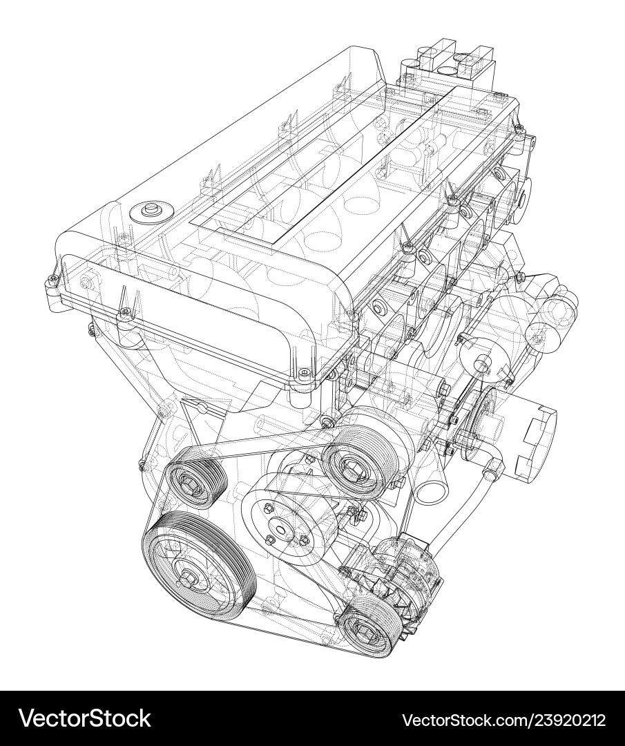 Engine sketch rendering of 3d vector image