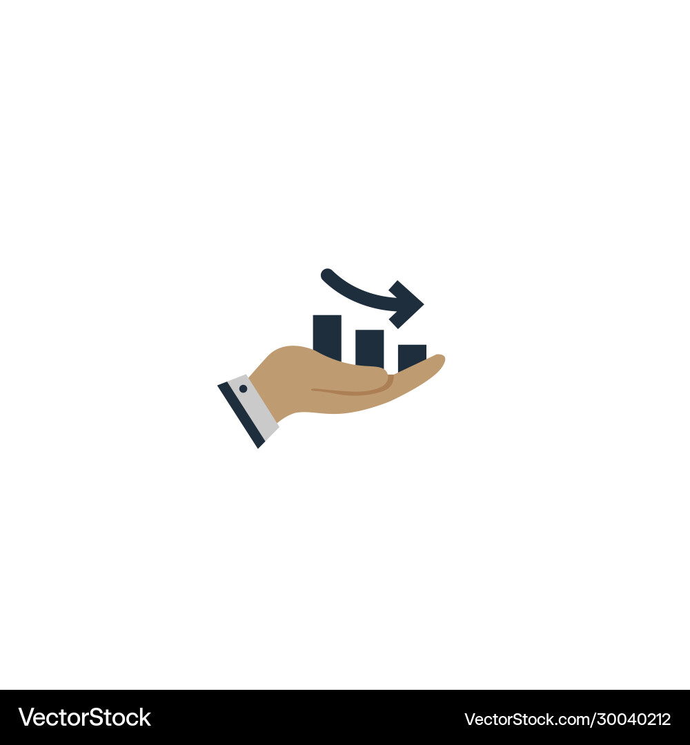 Graph with arrow down in hand symbol Graph with arrow down in hand symbol vector image